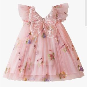 Pink Floral Tulle Dress with Butterfly
